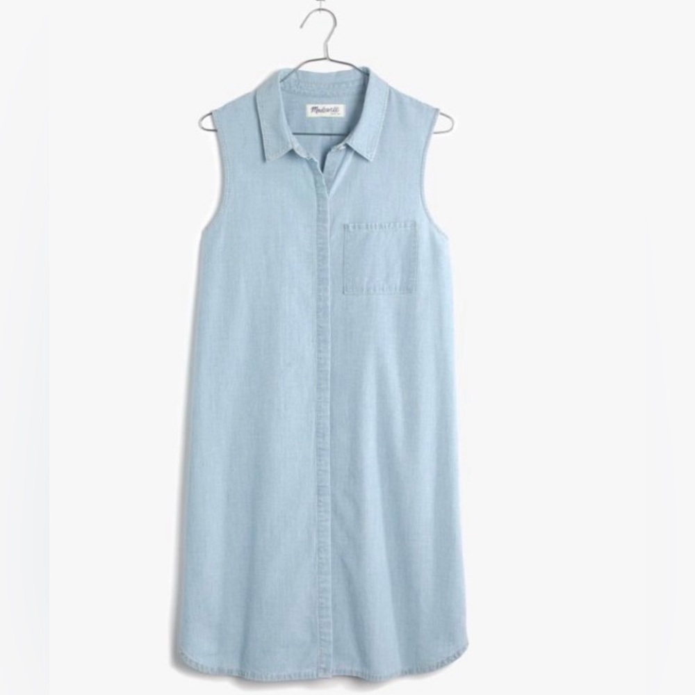 Madewell light blue chambray sleeveless denim shirt dress